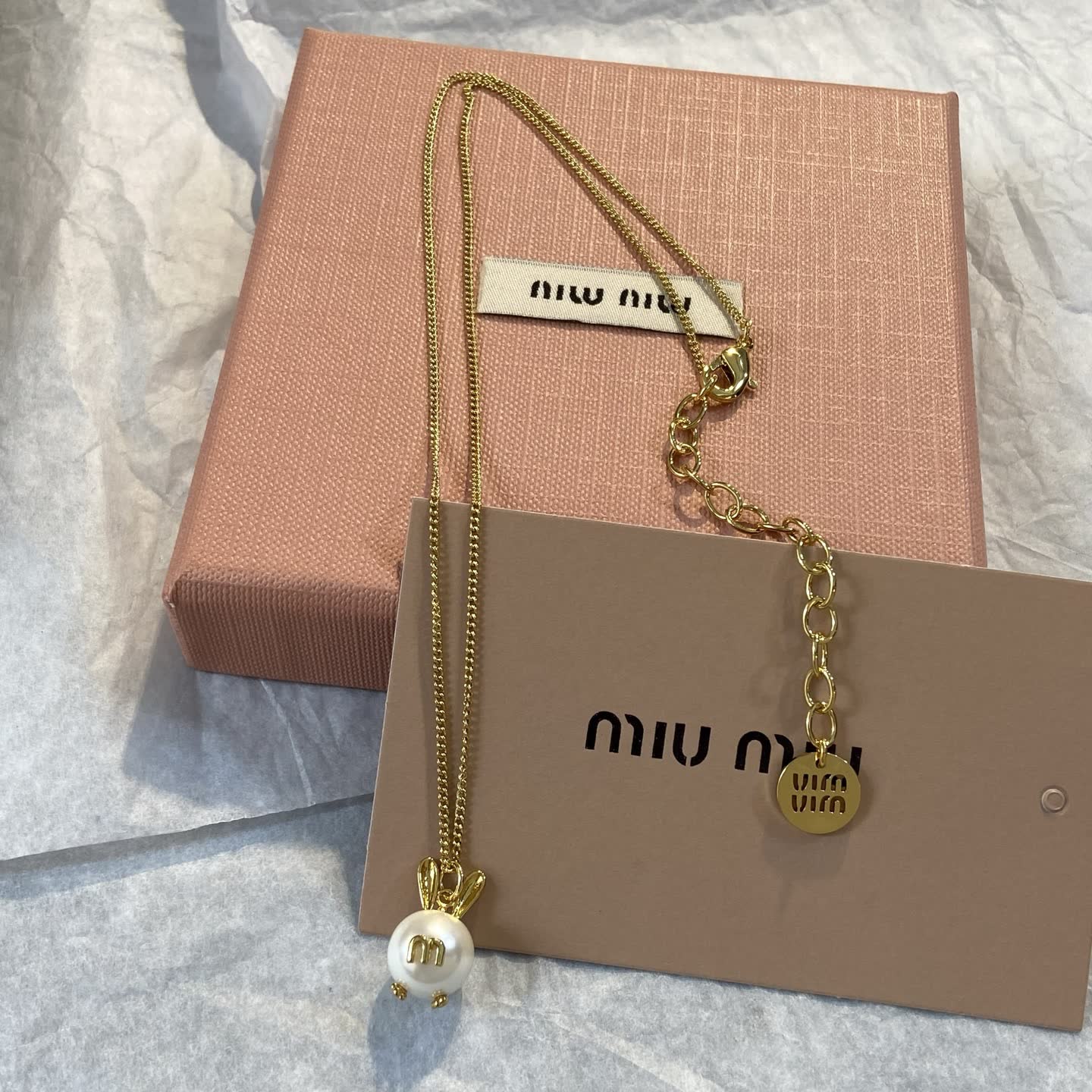 Miu Miu Pearl Bunny Pendant Necklace